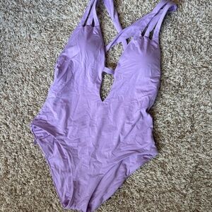 BECCA by Rebecca Virtue Fine Line Rib Skylar Plunge One-Piece Swimsuit Orchid